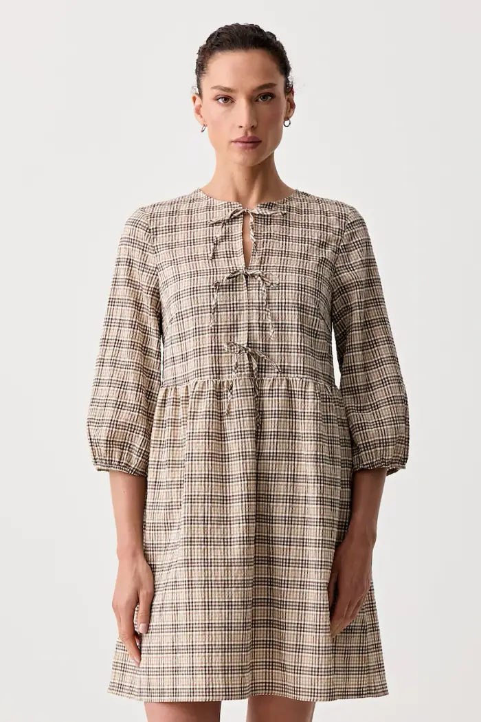 vestito svasato con cotone Beige