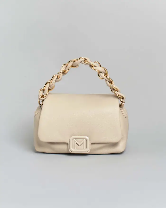 Borsa a mano Le Muse piccola Marella ghiaccio con manico intrecciato e chiusura a patta con logo