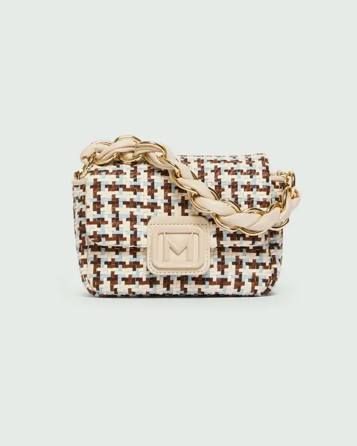 Borsa a mano Le Muse piccola Marella intrecciata multicolor con chiusura a patta e placca logata