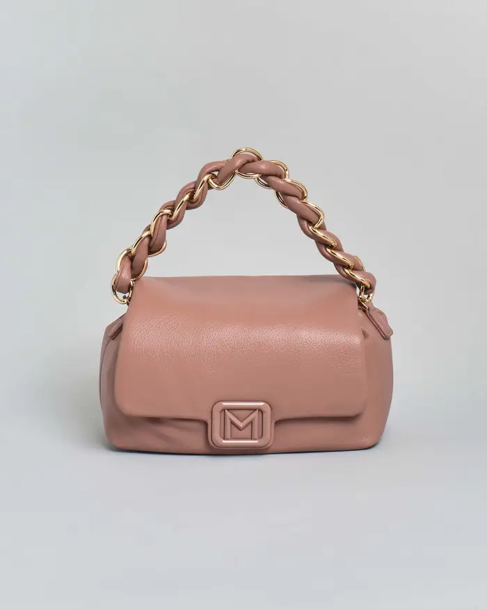 Borsa a mano Le Muse piccola Marella malva con manico intrecciato e chiusura a patta con logo