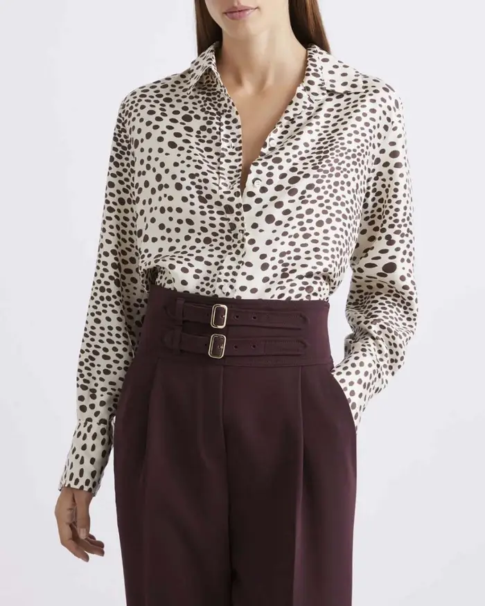 Camicia azzurra Marella in twill di seta con stampa floreale