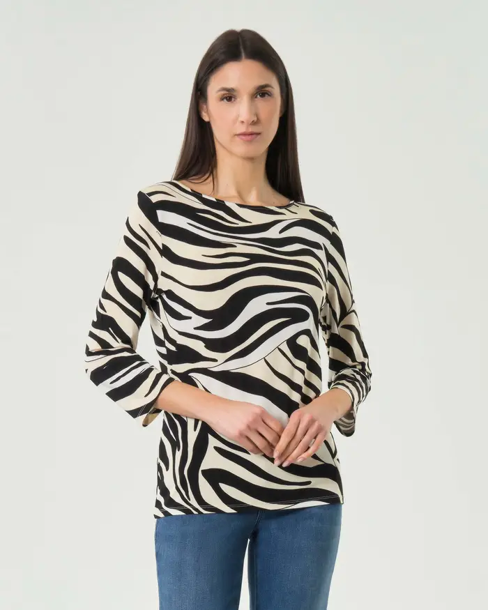 Maglia con stampa zebrata bianco e nero Marella Sport in viscosa con maniche a tre quarti