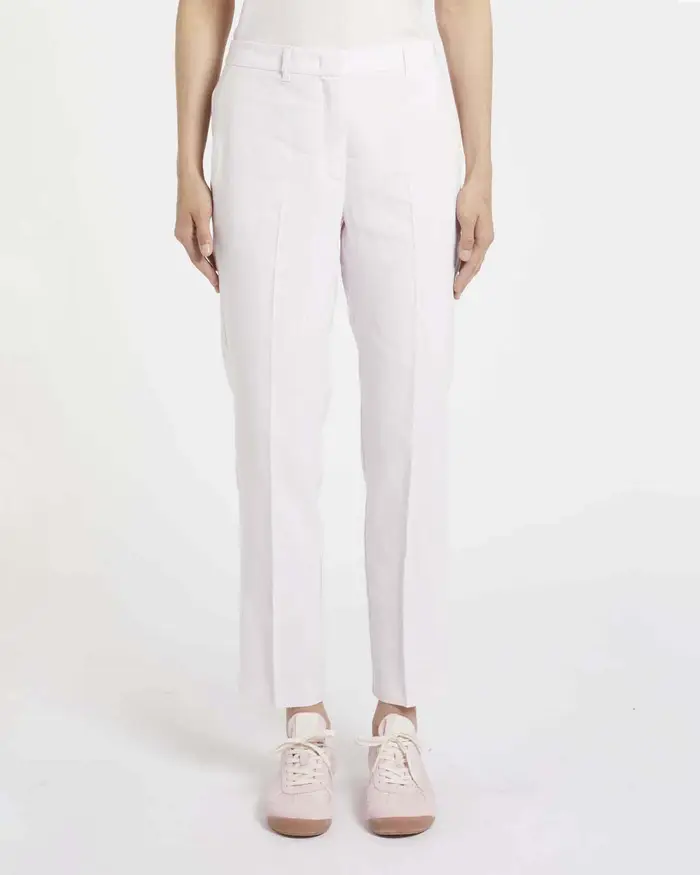Pantaloni verdi salvia Marella Monochrome dal fit slim in misto lino con piega stirata su fronte e retro