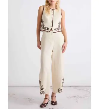 Marella per donna 2613131012200 Pantaloni di lino con ricami beige, Casual