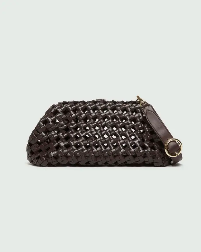 Pochette morbida Marella testa di moro intrecciata con chiusura a magnete e tracolla regolabile