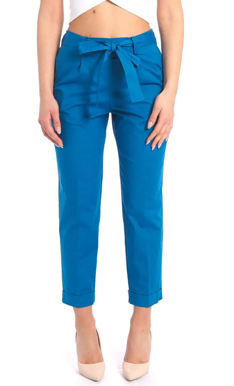 MARIA BELLENTANI Pantalone carrot con fusciacca, colore azzurro
