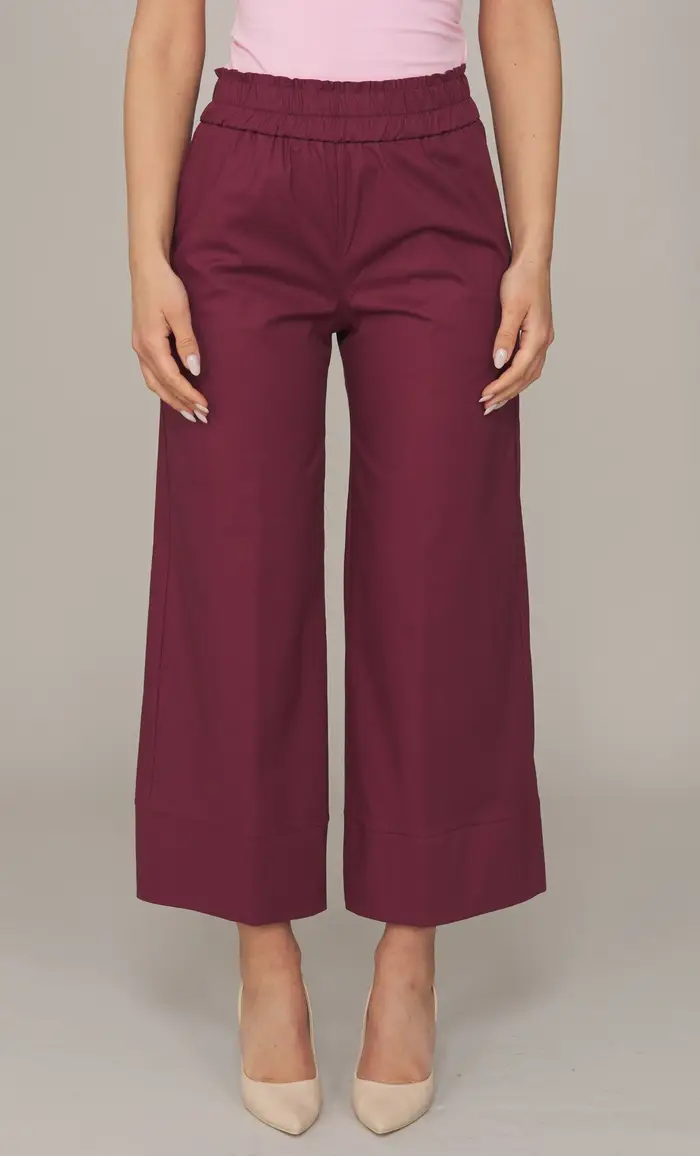 MARIA BELLENTANI Pantalone cropped in cotone stretch, colore bordeaux