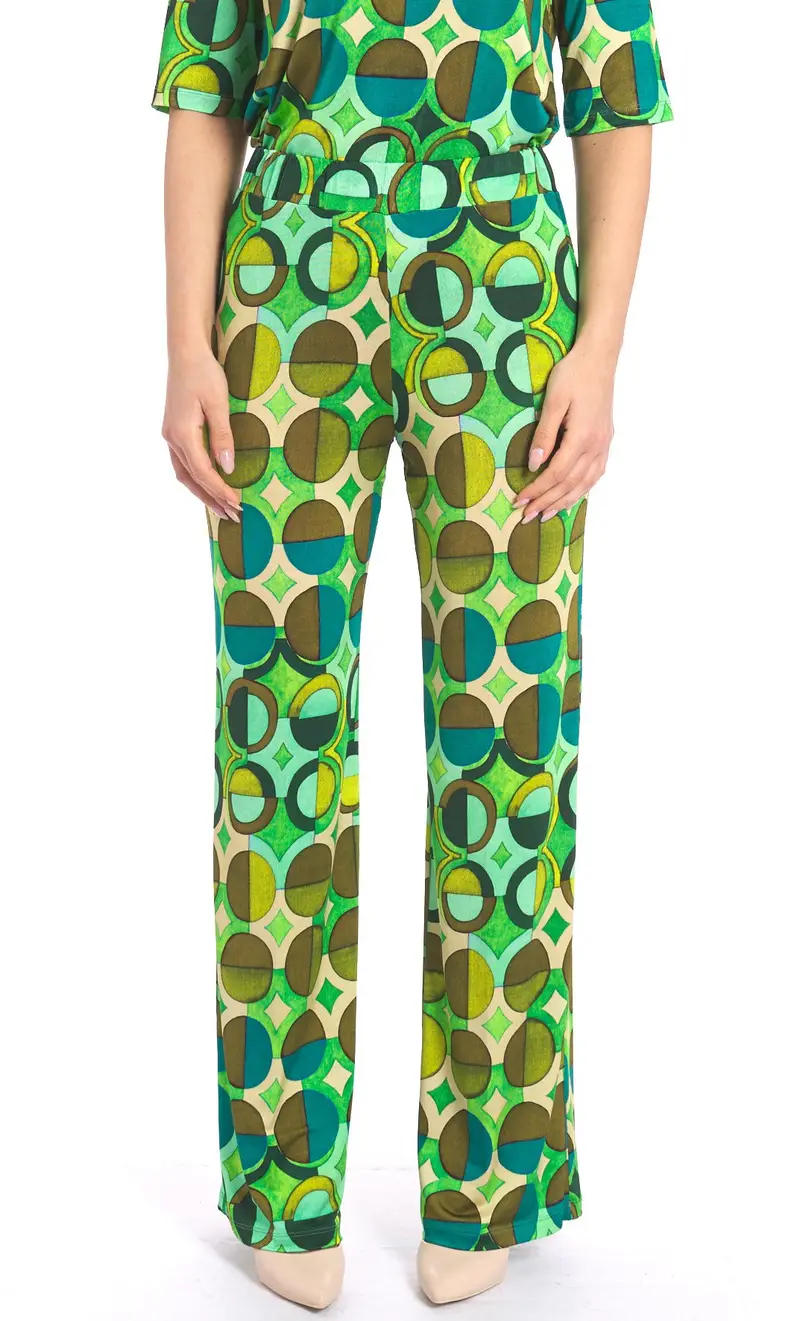 MARIA BELLENTANI Pantalone palazzo a fantasia verde, colore verde