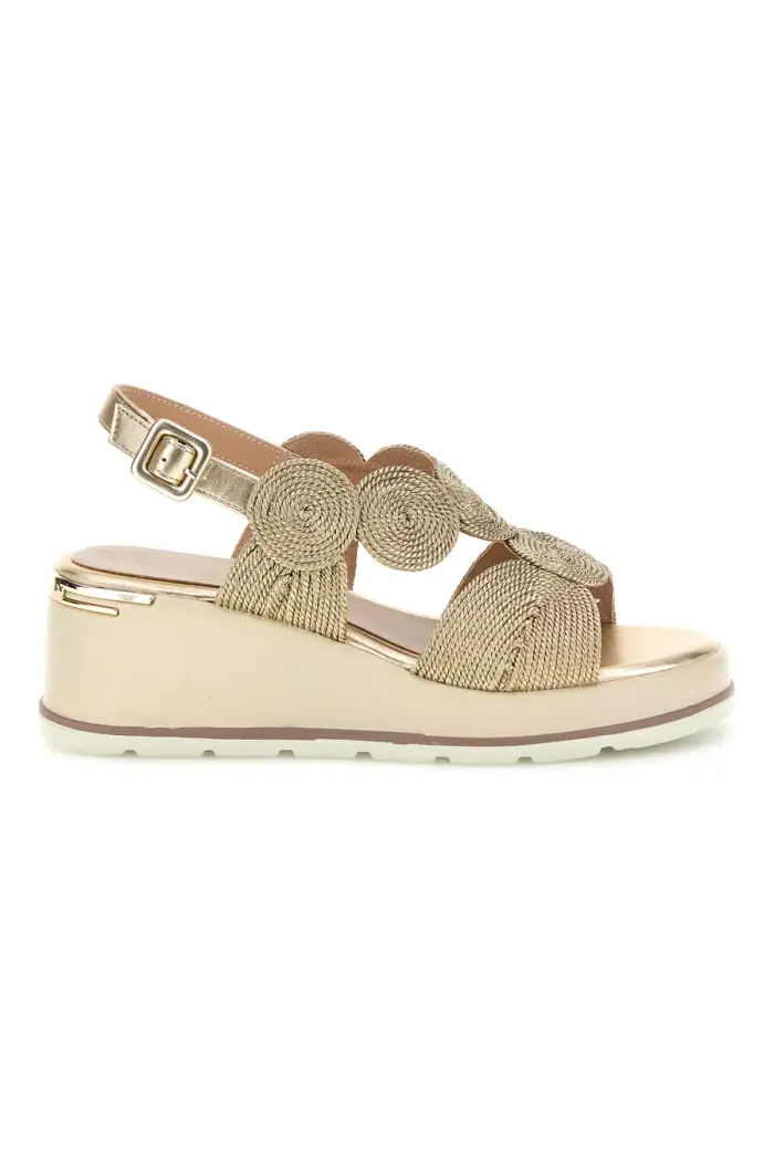 Sandalo oro con zeppa e forme geometriche Mariella Burani 52190C1578 [ORO]