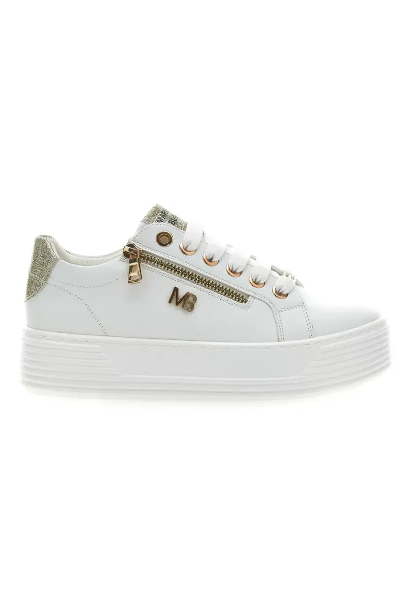 Sneakers Bianche con Dettagli Color Oro Glitterati e Cerniera Mariella Burani 51031 [BIANCO]