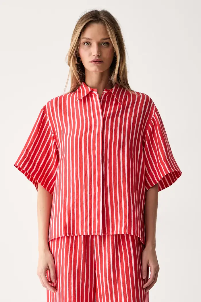 camicia da donna in lino Rosso