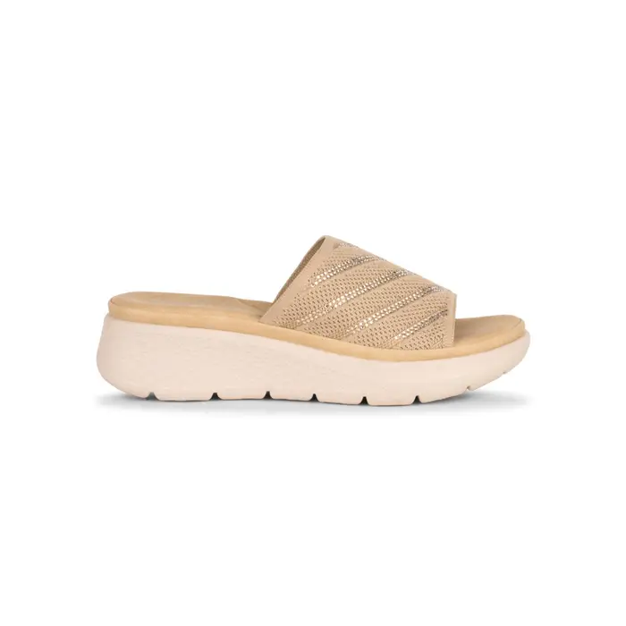 MARINASEVAL Sandali a fascia beige da donna con strass e zeppa