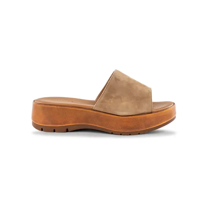 MARINASEVAL Sandali a fascia beige da donna in pelle scamosciata con suola platform