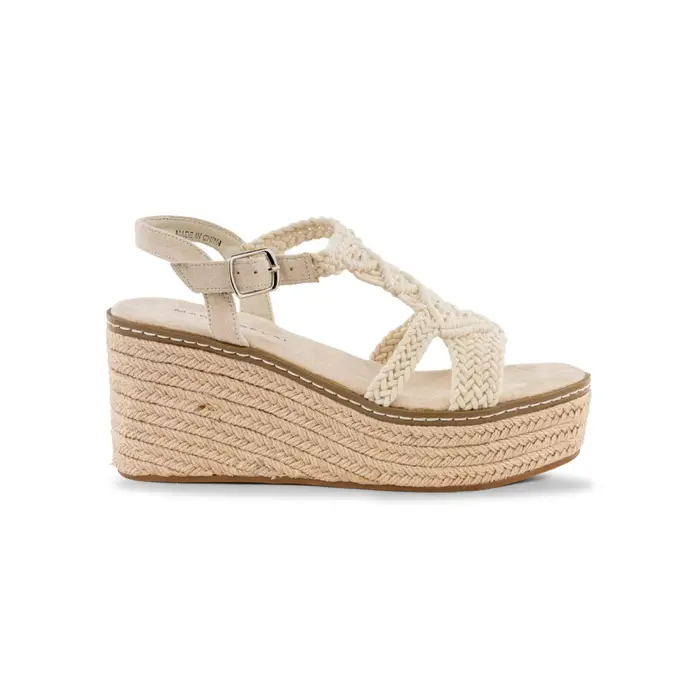 MARINASEVAL Sandali beige da donna con zeppa alta 9 cm in tessuto intrecciato