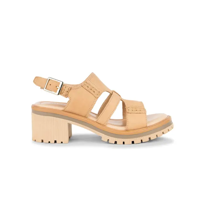 MARINASEVAL Sandali beige da donna in pelle con tacco 6 cm e suola a carrarmato