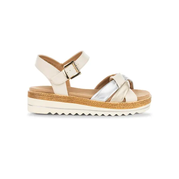 MARINASEVAL Sandali beige e marroni da donna con zeppa 5 cm e fondo a carrarmato