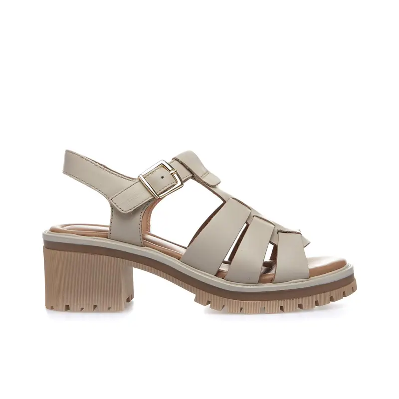 MARINASEVAL Sandali beige in pelle con gabbia e tacco