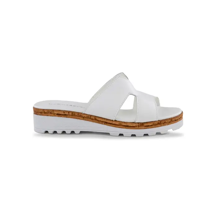 MARINASEVAL Sandali bianchi da donna in pelle con zeppa 4 cm e fondo a carrarmato