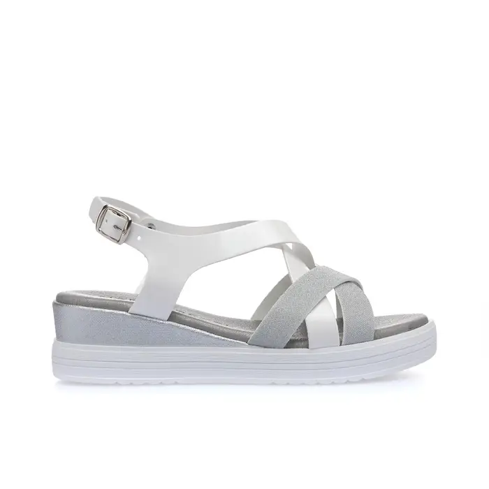 MARINASEVAL Sandali casual argento effetto glitter con zeppa