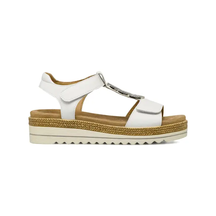MARINASEVAL Sandali casual bianchi da donna con zeppa 5 cm e inserti metallici
