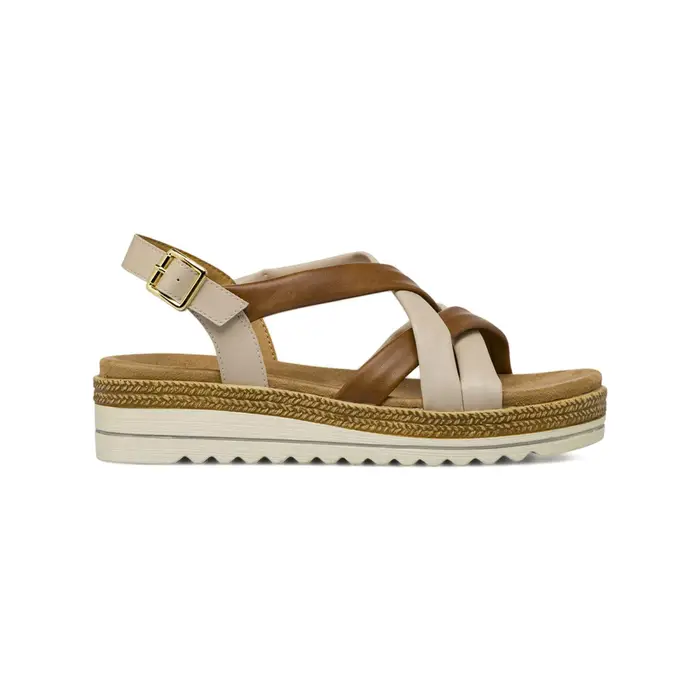 MARINASEVAL Sandali casual con zeppa bicolore beige e marrone da donna con dettagli effetto corda