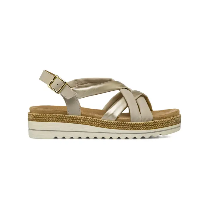 MARINASEVAL Sandali casual con zeppa bicolore beige e oro da donna con dettagli effetto corda