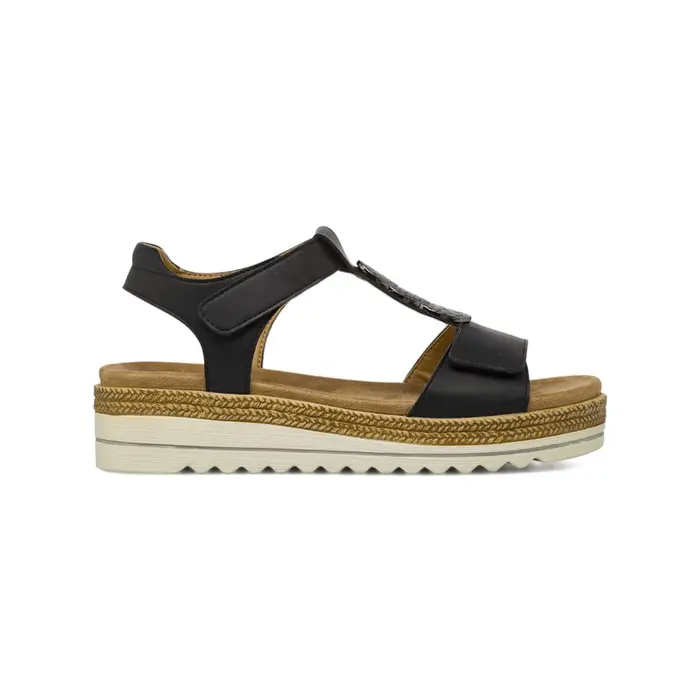 MARINASEVAL Sandali casual neri da donna con zeppa 5 cm e inserti metallici