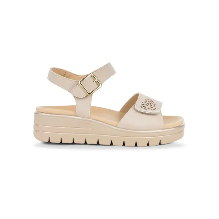 MARINASEVAL Sandali comfort beige con zeppa e fascia traforata