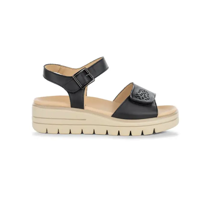 MARINASEVAL Sandali comfort neri con zeppa e fascia traforata