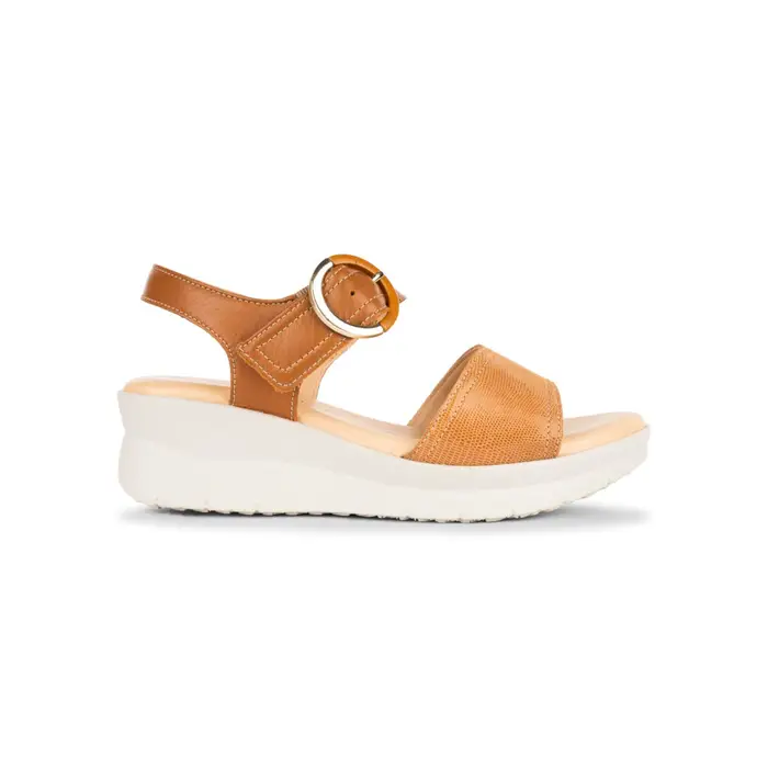 MARINASEVAL Sandali con zeppa 5 cm da donna in pelle marrone effetto pitonato