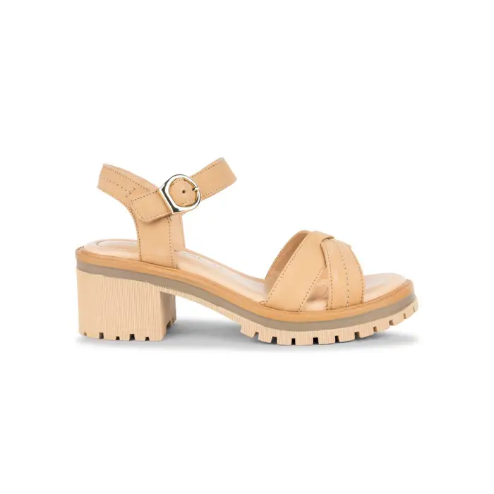 MARINASEVAL Sandali in pelle beige da donna con tacco a colonna 6 cm e fondo a carrarmato
