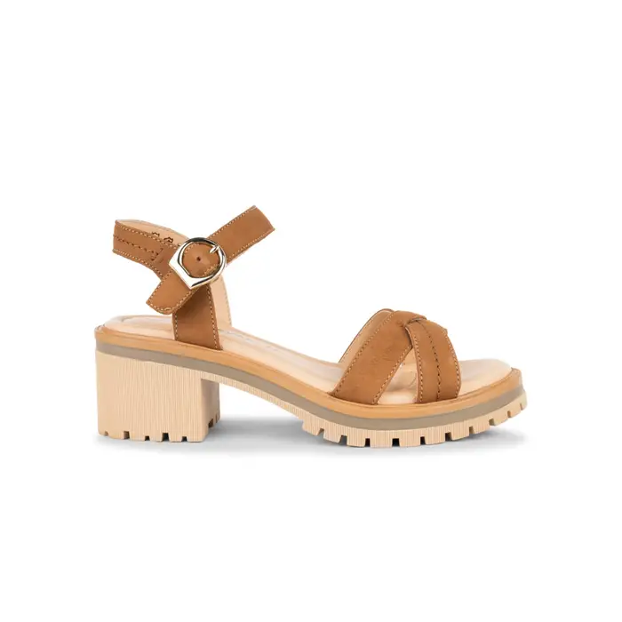 MARINASEVAL Sandali in pelle marroni da donna tacco 6 cm e suola carrarmato