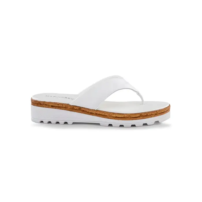MARINASEVAL Sandali infradito bianchi da donna in pelle con zeppa 4 cm e fondo a carrarmato