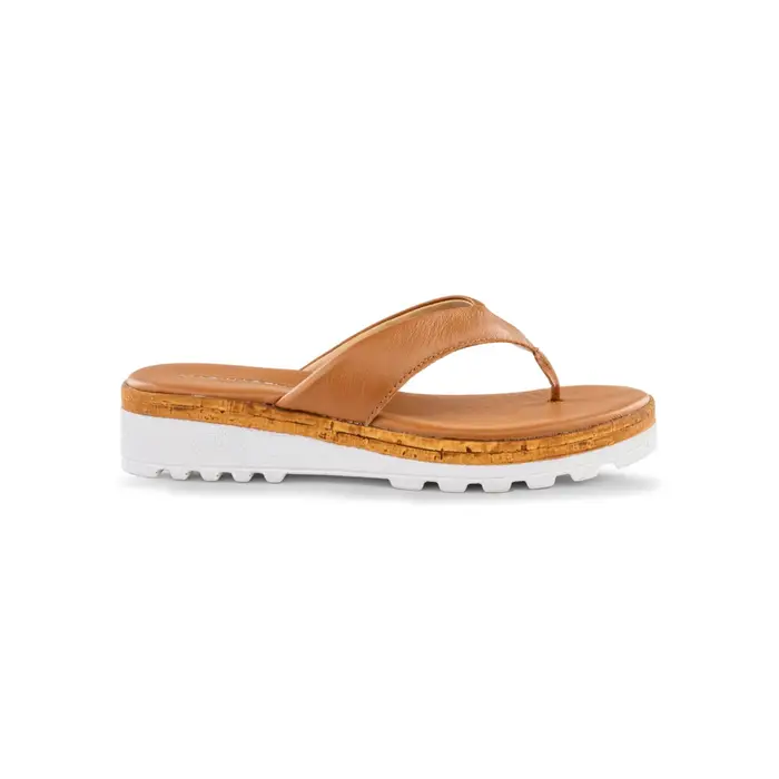 MARINASEVAL Sandali infradito marroni da donna in pelle con zeppa 4 cm e suola a carrarmato