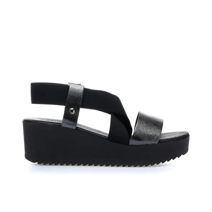 MARINASEVAL Sandali neri con zeppa e dettaglio laminato