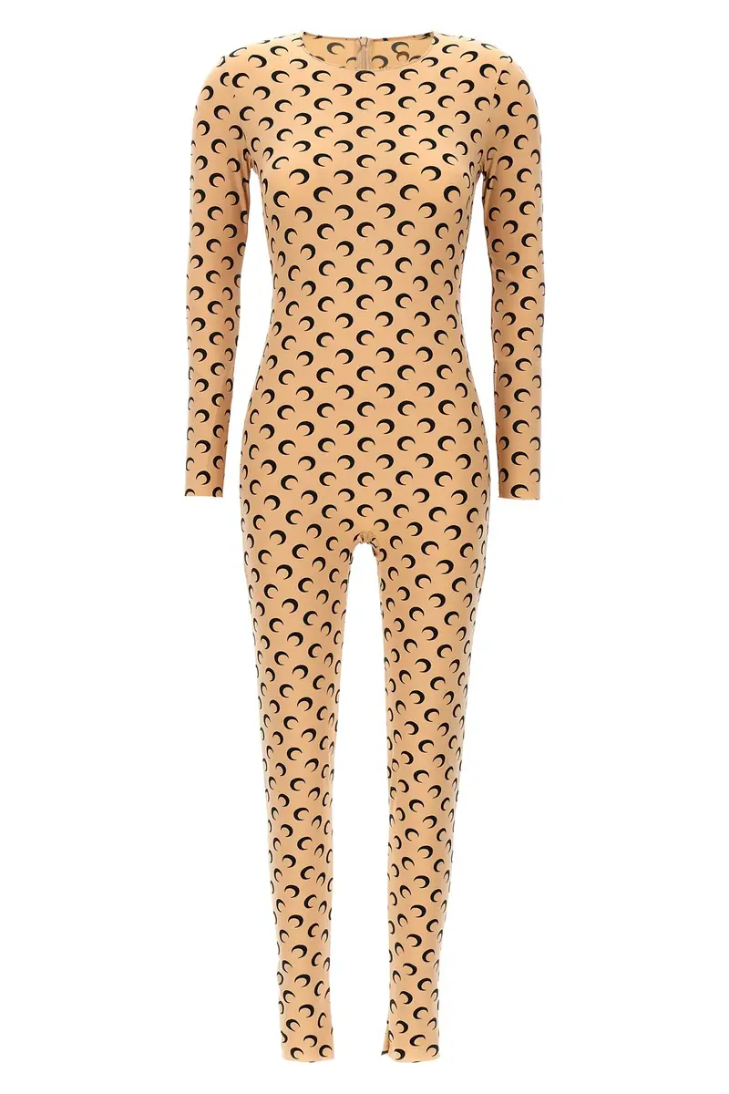 MARINE SERRE Tuta Catsuit 'Moon Printed' Beige