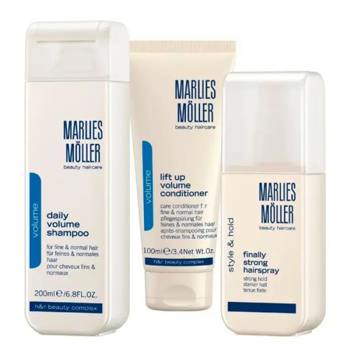 Marlies möller Set Natalizio Balsamo per Capelli per Volume 100 ml + Spray per Capelli Finalmente Forte per Styling a Tenuta Forte 125 ml +