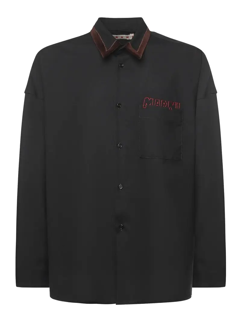 Marni Camicia In Lana Con Logo Nero