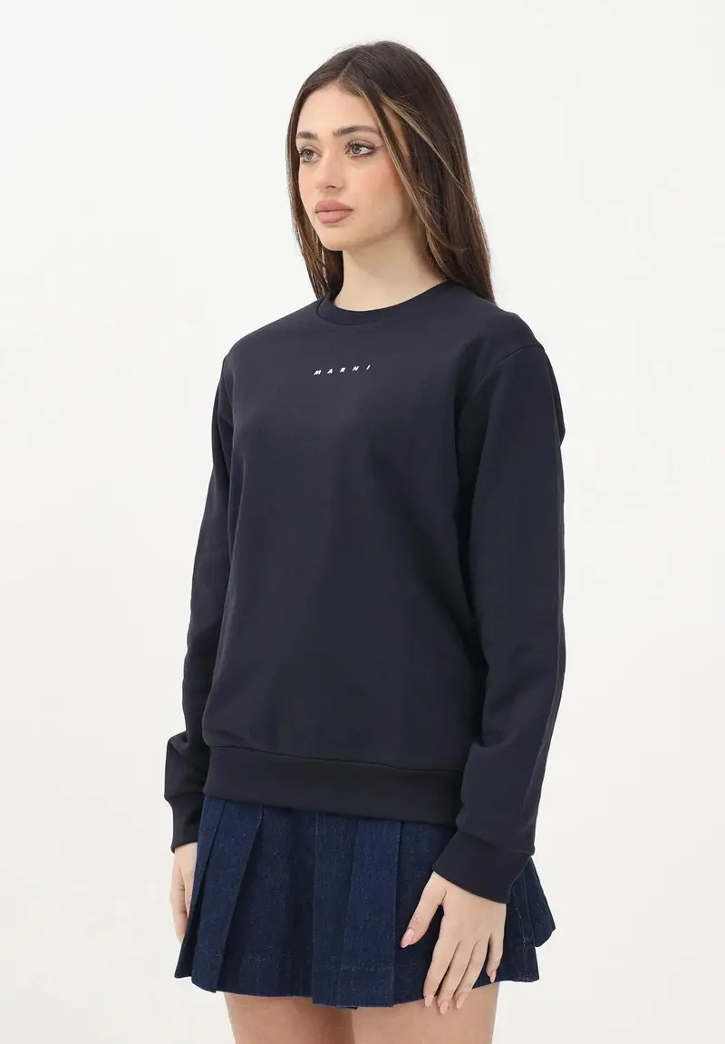 MARNI Felpa girocollo blu navy per donna, ragazzi e bambini con logo ""