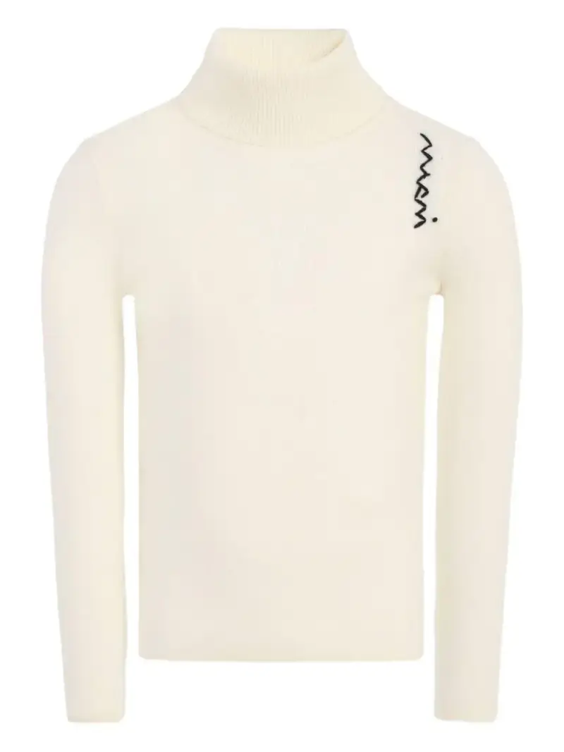 MARNI KIDS Maglia a collo alto ricamato a zig-zag Crema