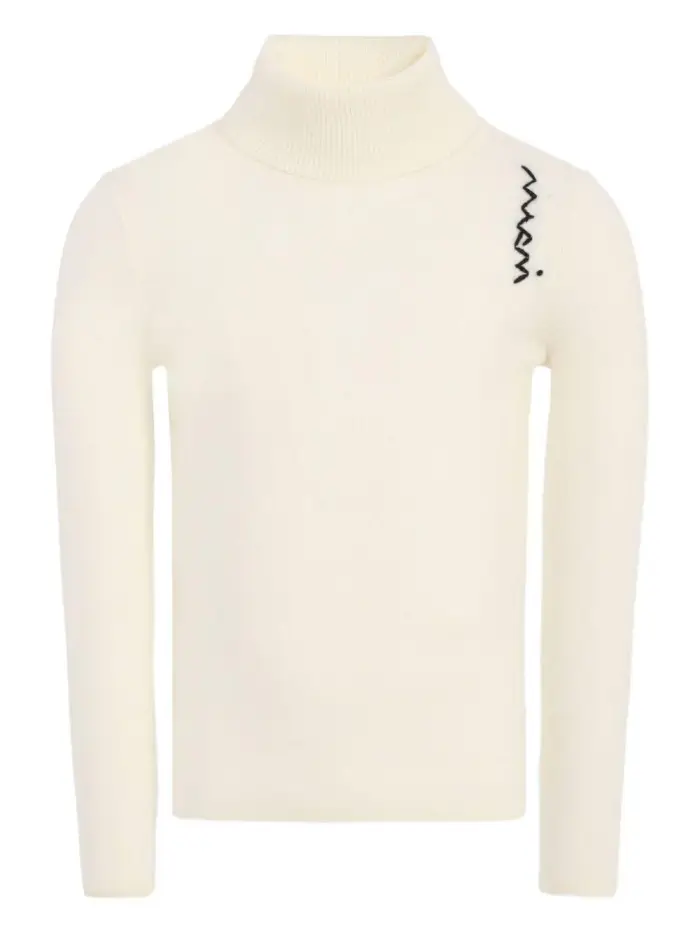 MARNI KIDS Maglia a collo alto ricamato a zig-zag Crema