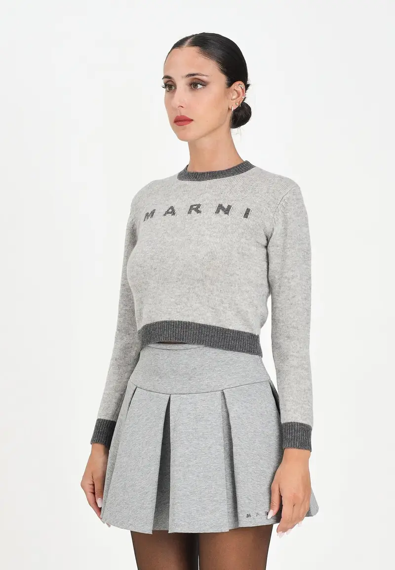 MARNI Maglioncino girocollo grigio per donna e bambina con logo