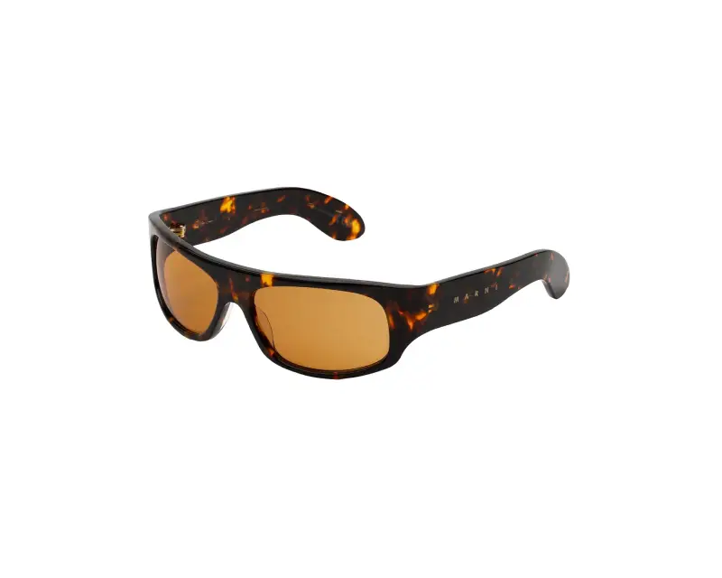 Marni Unisex D28 Uailus Burnt Havana Occhiali da sole Acetato Havana Marrone Avvolgente