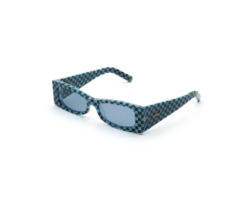 Marni Unisex OAY Zokoa Blue/Black Checks Occhiali da sole Acetato Blu Blu Squadrata
