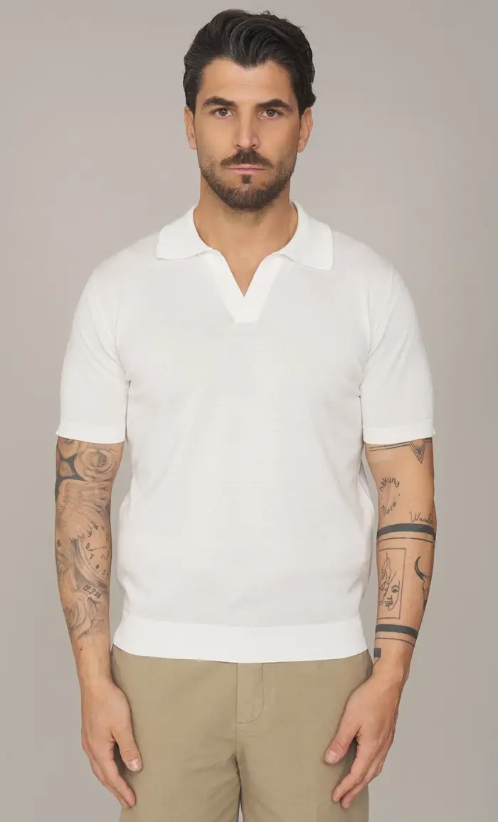 MASQ Polo skipper manica corta in puro cotone, colore bianco