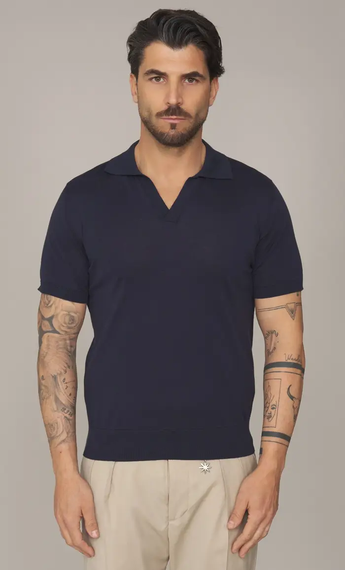 MASQ Polo skipper manica corta in puro cotone, colore blu