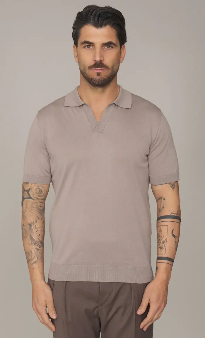 MASQ Polo skipper manica corta in puro cotone, colore fango