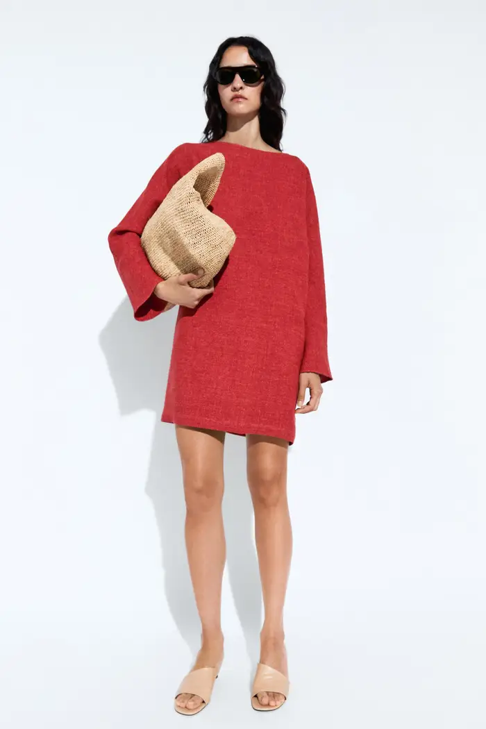 Massimo Dutti Abito Mini A Maniche Lunghe - Rosso - - - Femminile