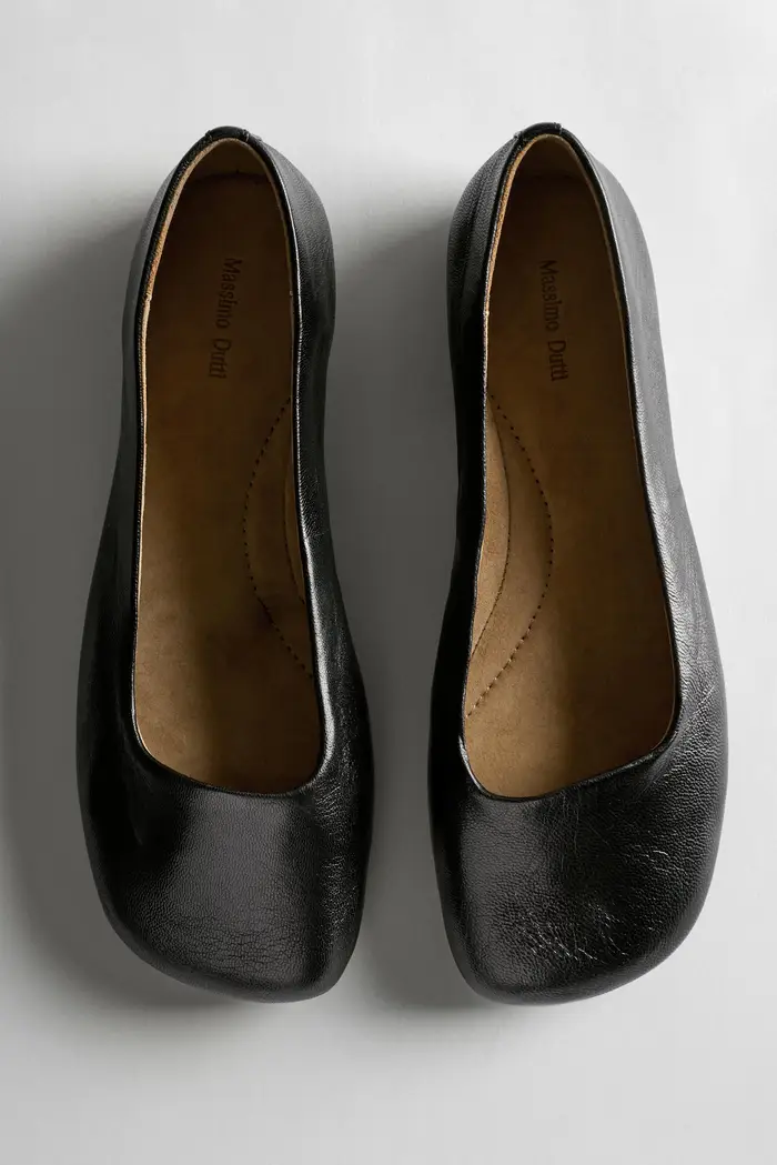 Ballerina In Pelle A Punta Quadrata - Nero - - Massimo Dutti - Female