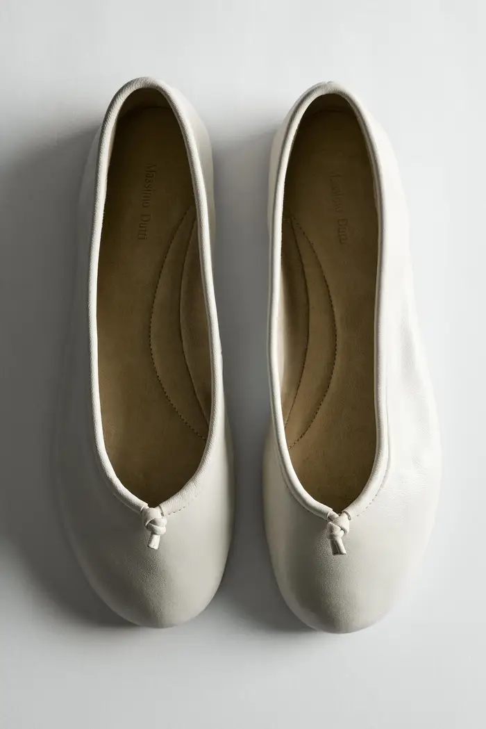 Ballerina In Pelle Con Nodo - Bianco - - Massimo Dutti - Female